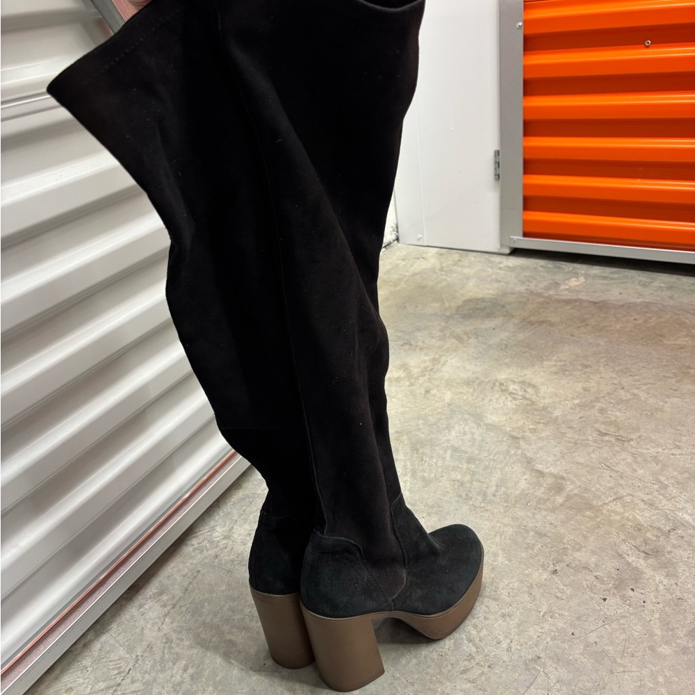 Topshop Black Over the Knee Boots with Luxurious Suede